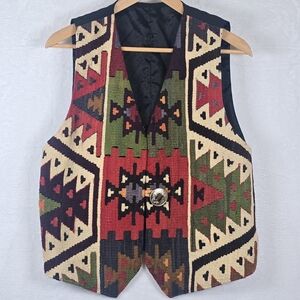 Matt Camron Southwestern  Handwoven Kilim Tapestry Wool Blend Vest Western Small
